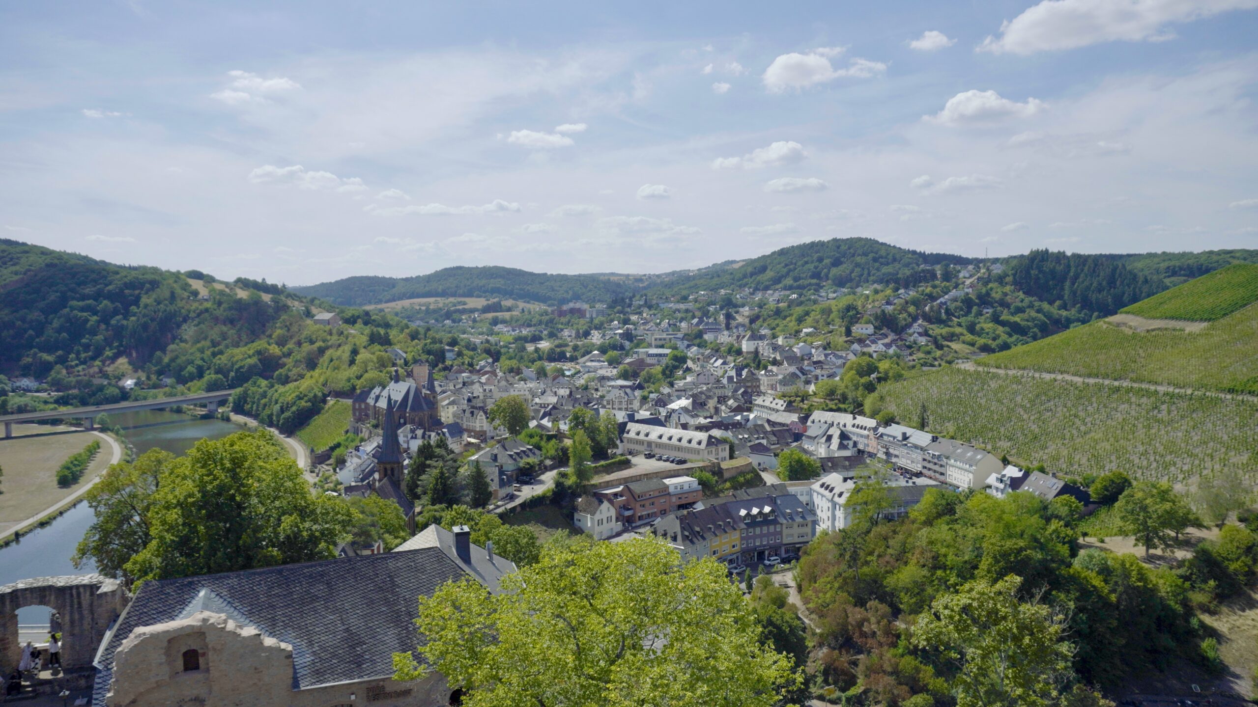 a high photo of saarburg town from the castle