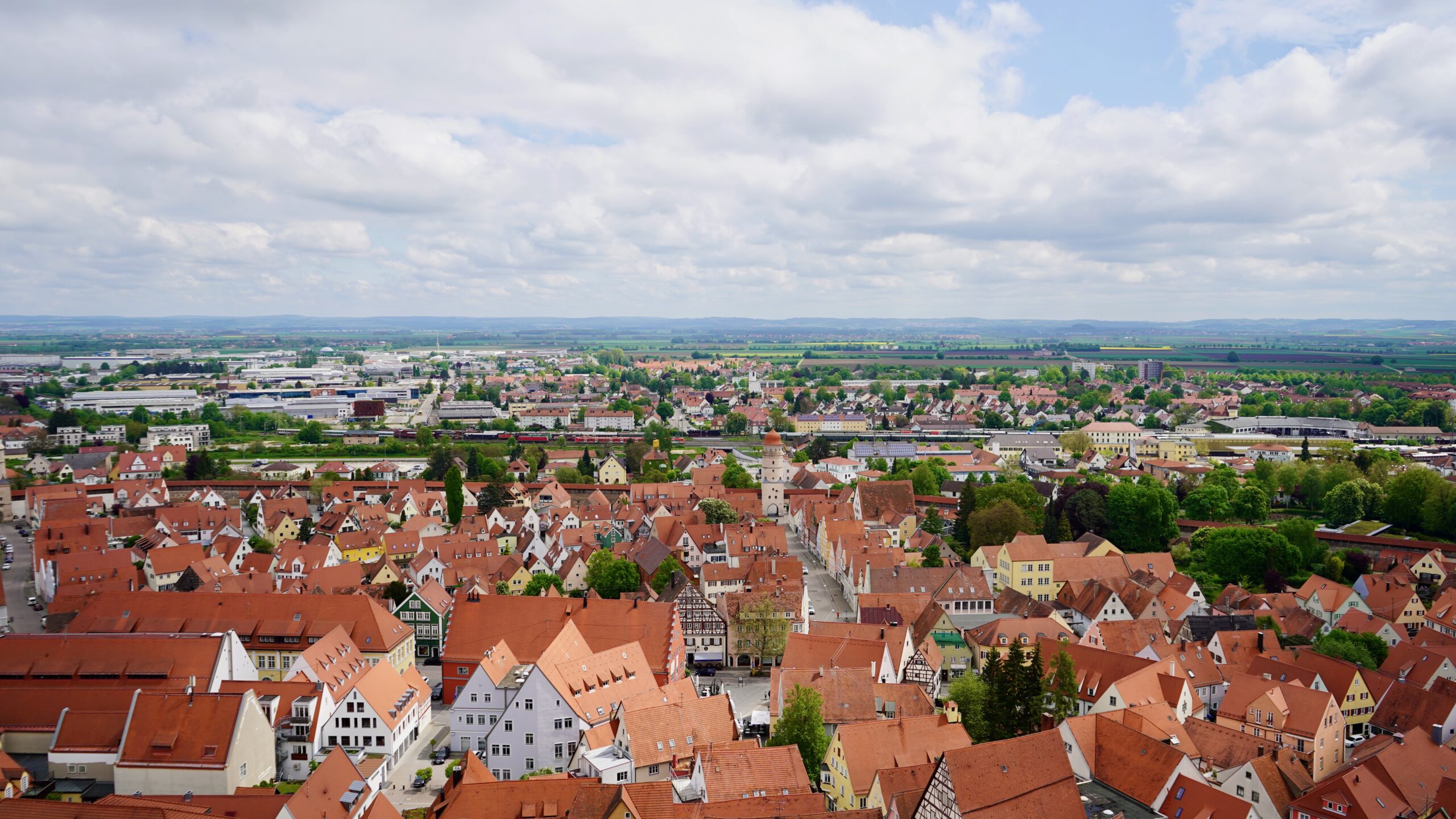 a high view from the church tower over the town of nordlingen germany