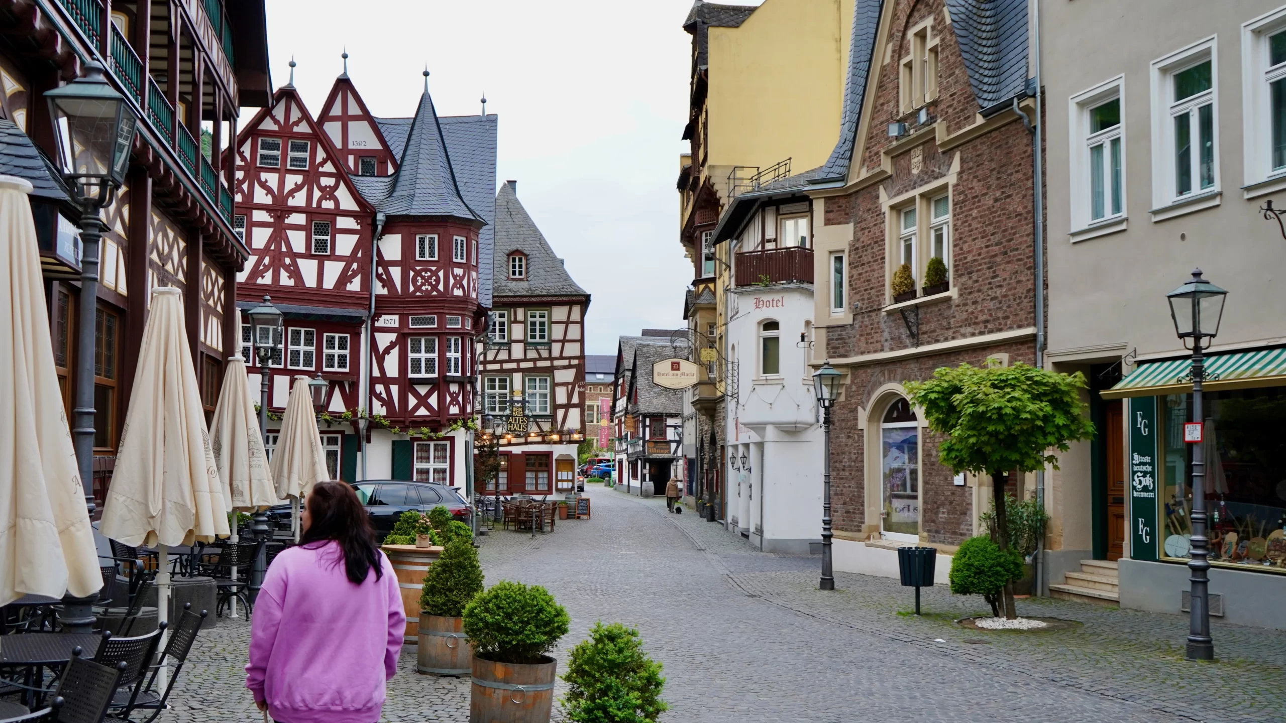 Bacharach downtown area with timber houses and stone streets
